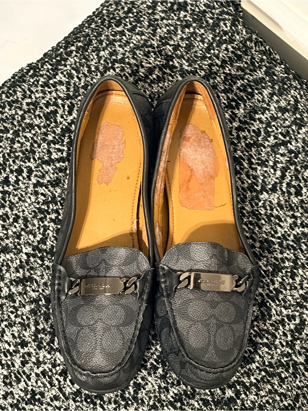 Coach Black Signature Canvas Loafers with Metal Accent